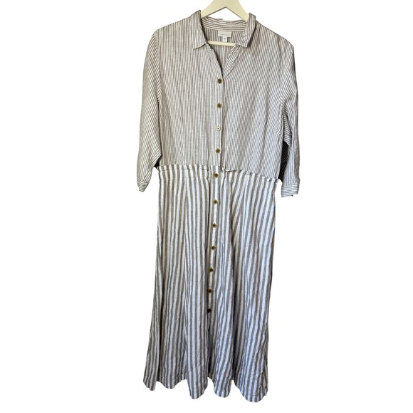 J.Jill Love Linen Stripe Women's Striped Button front Maxi Dress Size L - Picture 6 of 6